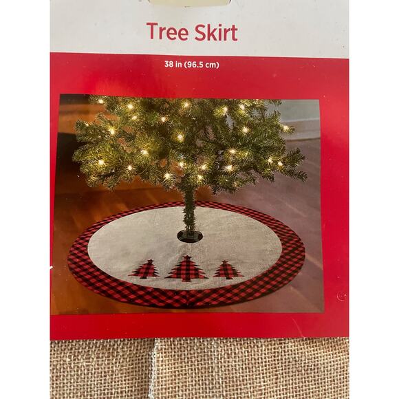2 Pack Christmas Tree Skirt Buffalo Plaid Checker Red Black Burlap Style 38 In - Picture 2 of 3